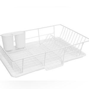 Sweet Home Collection Space-Saving 3-Piece Dish Drainer Rack Set: white